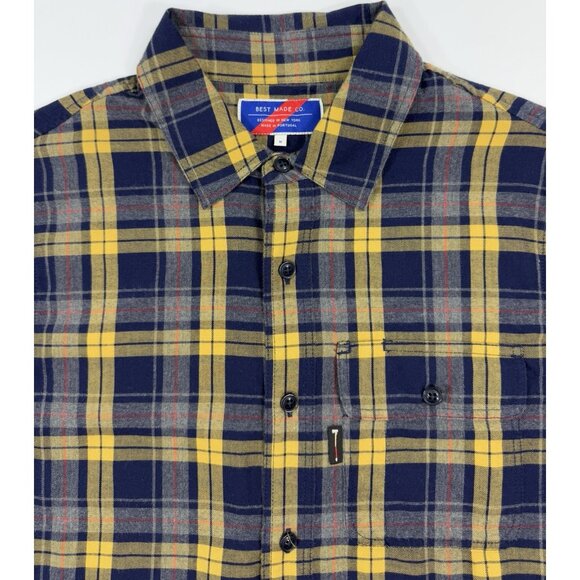Best Made Co Mens Flannel Shirt Sz Medium Plaid Button Up Cotton Elbow Patches - Picture 2 of 14